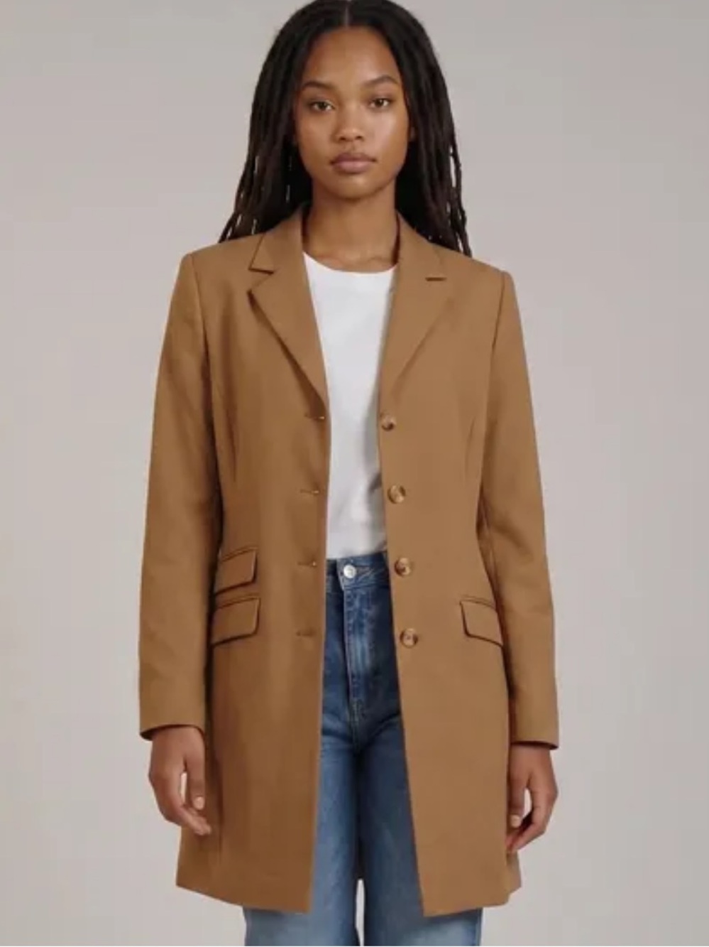 Kate Hill Camel Long Single-Breasted Blazer Size 4